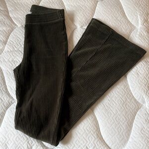 Aerie Ribbed Wide-Leg Pants in Dark Olive